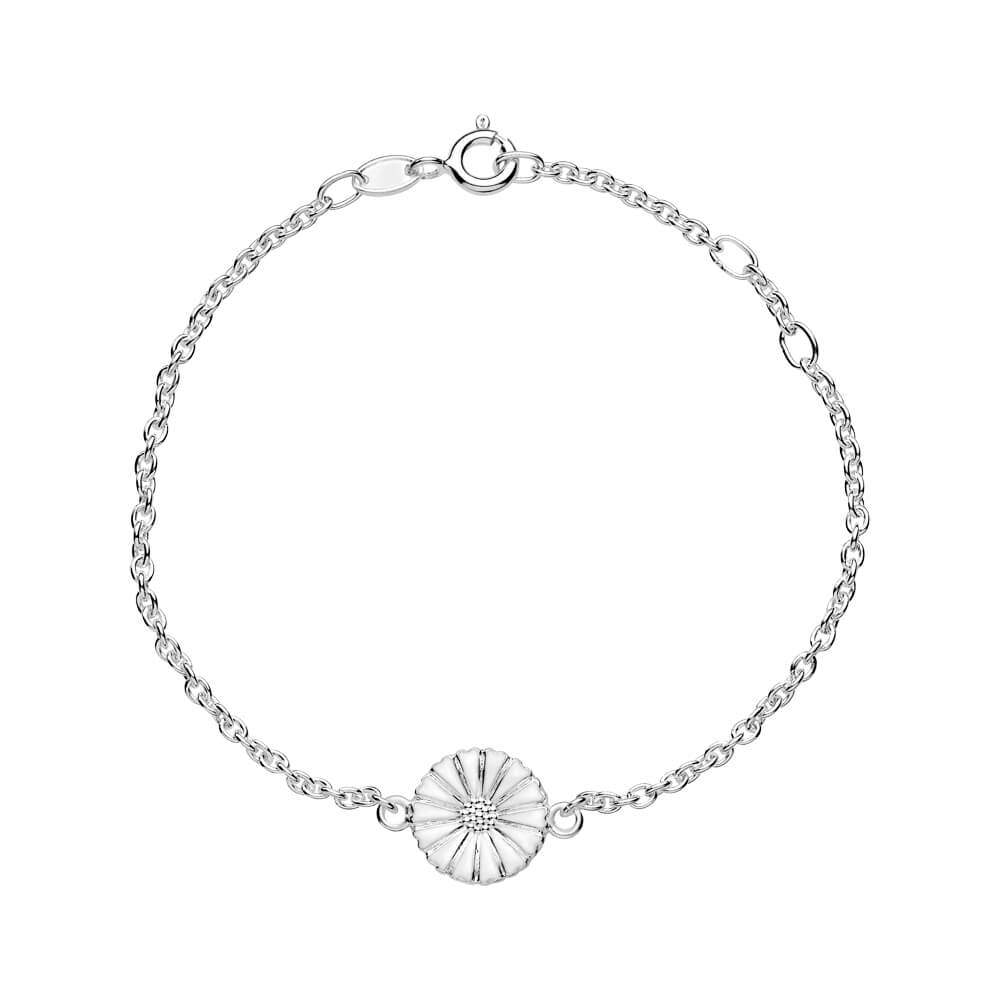 Lund Copenhagen Marguerit armbånd i 925 sterlingsølv med hvid emalje blomst på 11 mm