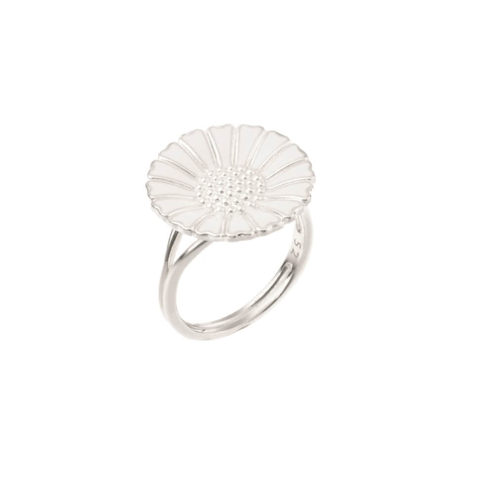 Lund Copenhagen marguerit ring i sterlingsølv med hvid emalje blomst, 18 mm
