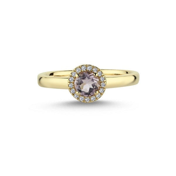 Nuran Grace ring i 14 karat guld med pink ametyst og diamanter – set fra siden