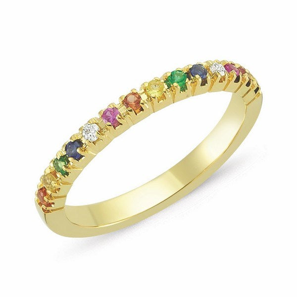 Nuran Perá alliance ring i 14 karat guld med rubin, safir, pink safir, citrin, zavorit og diamanter
