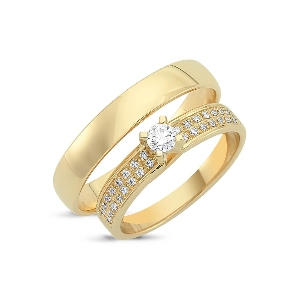 Nuran Sweet Love vielsesringe i 14 karat guld med 33 diamantbrillanter i alt 0,31 ct
