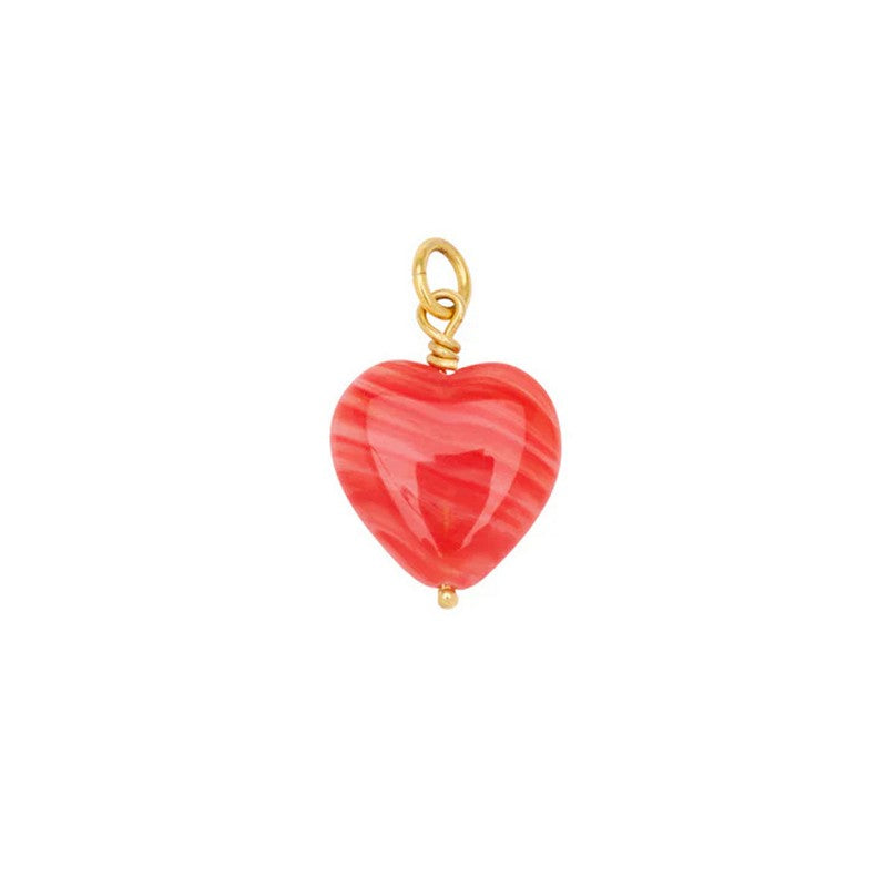 Pico Copenhagen French Grande Heart vedhæng i rødt glas med guldbelagt messing fatning