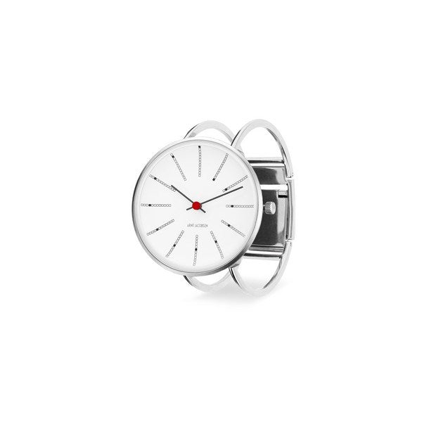 Arne Jacobsen Bankers Bangle armbåndsur i stål med hvid urskive, Ø40 mm