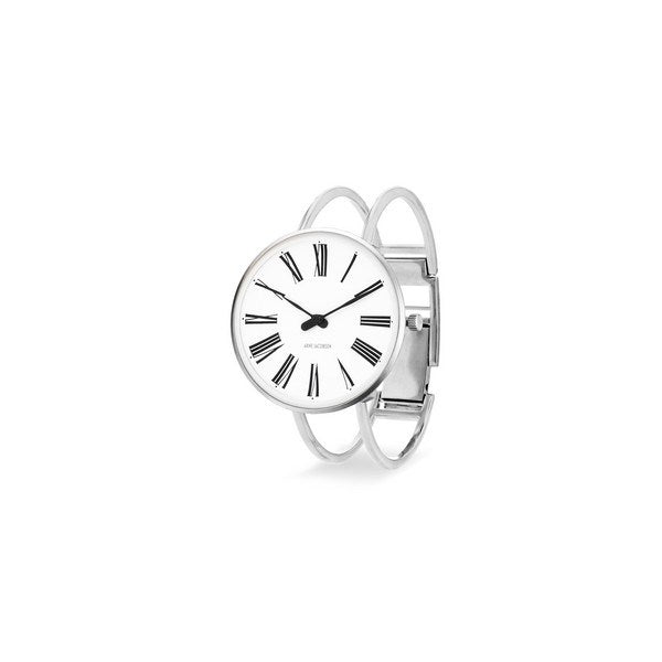Arne Jacobsen Roman Bangle-ur i stål med hvid skive og romerske tal, Ø34 mm