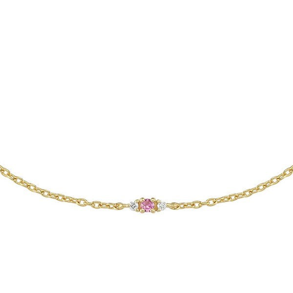 Nuran Petit armbånd i 14 karat guld med oval pink safir og diamanter – nærbillede af sten