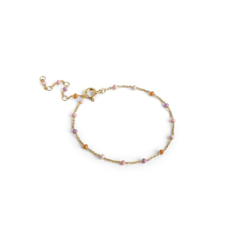 Enamel Lola Blush armbånd i forgyldt messing med emaljekugler i rosa, lilla og orange
