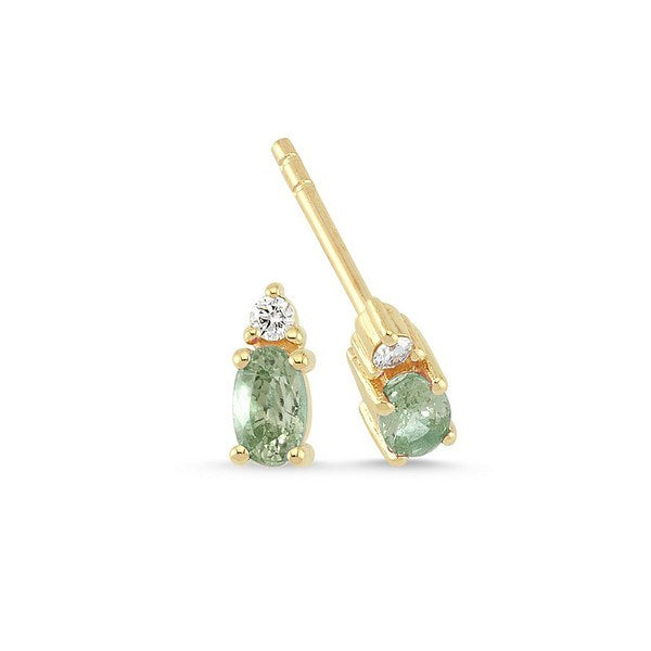 Nuran Petit oval øreringe i 14 kt. guld med grøn safir og diamant