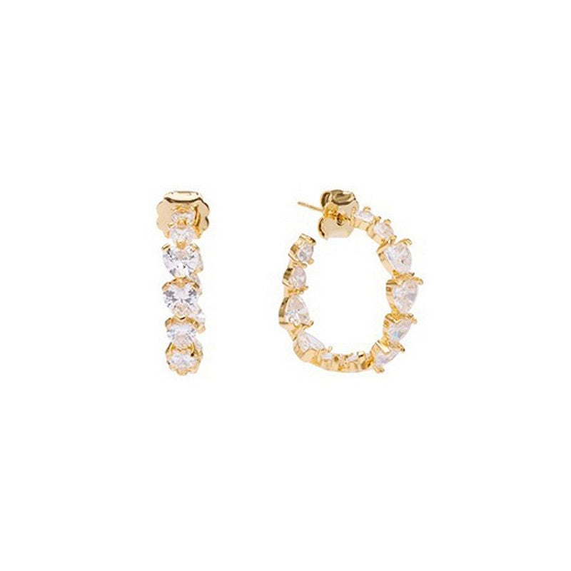 Pico Copenhagen Crystal Heart Hoops – store hoops i 24 karat forgyldt messing med hjerteformede krystaller