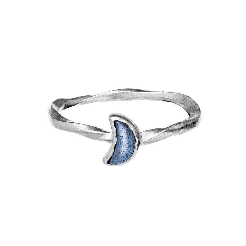 Maanesten Doris ring i 925 sterlingsølv med havblå labradorit og månevedhæng