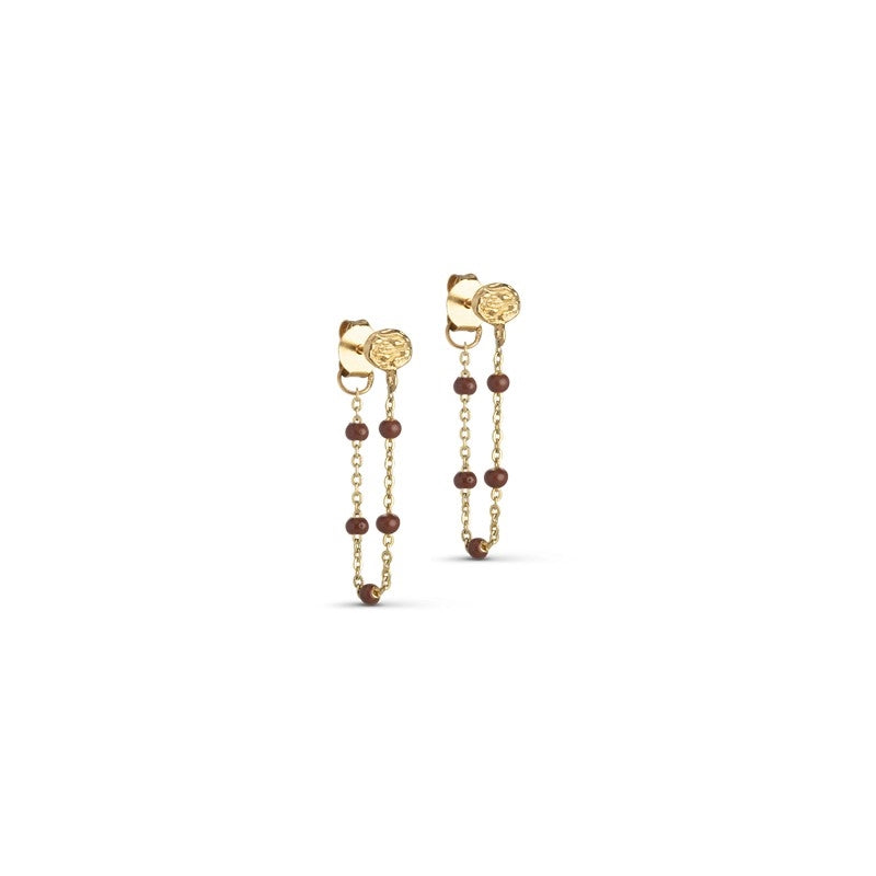 Enamel Lola Copper kædeøreringe i forgyldt messing med varme kobberfarvede emaljekugler