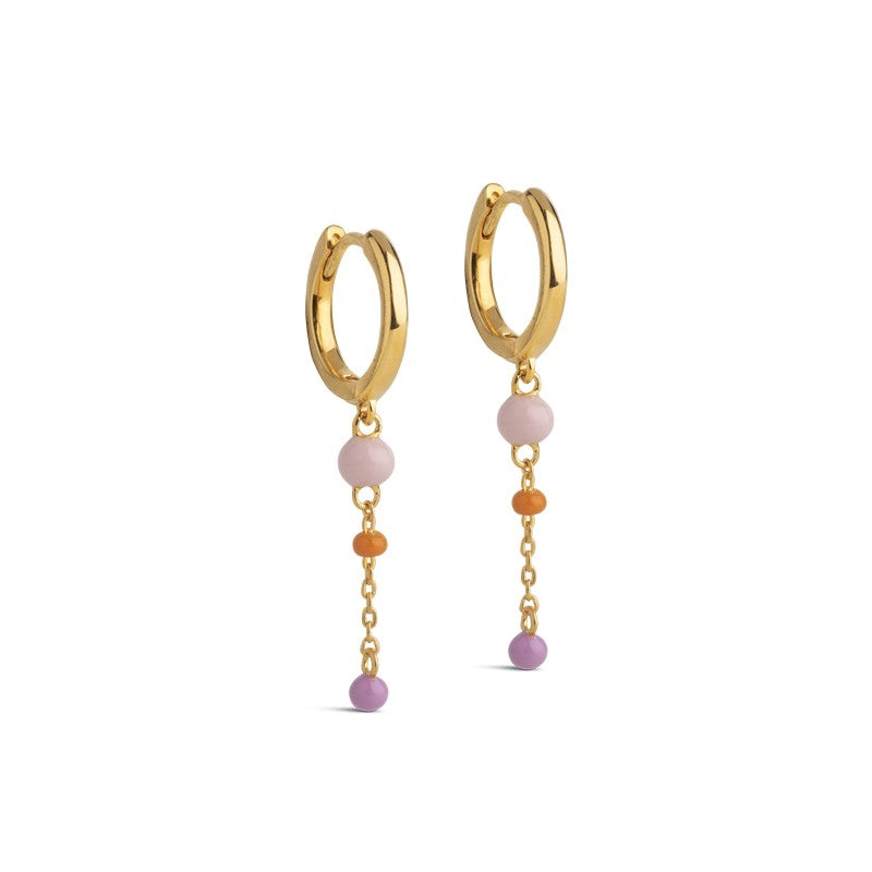 Enamel Copenhagen Lola Bold Blush hoops i forgyldt sølv med emaljekugler i rosa og lilla nuancer
