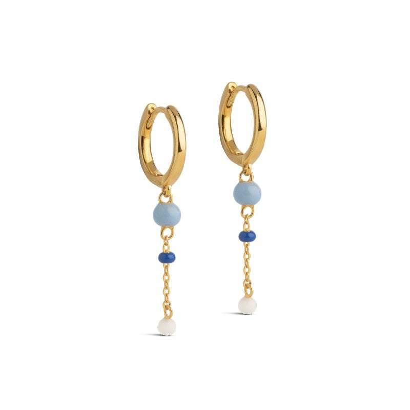 Enamel Copenhagen Lola Bold Marine hoops i forgyldt sølv med marineblå emaljekugler på kæde