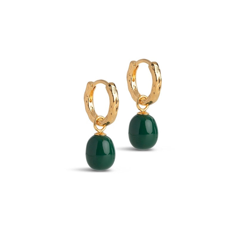 Enamel Copenhagen Significant Hoops – forgyldt sølv creol med petrol green emalje vedhæng, 23x13 mm