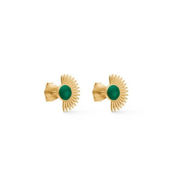 Enamel Copenhagen Soleil ørestikker i forgyldt sølv med petrolgrøn emalje, 7,5 mm