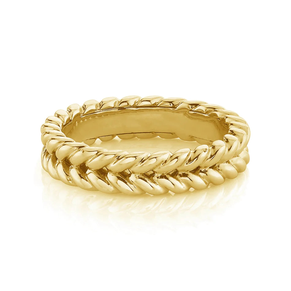 MerlePerle Braided Ring i forgyldt sølv med flettet mønster og 18 karat guldfinish