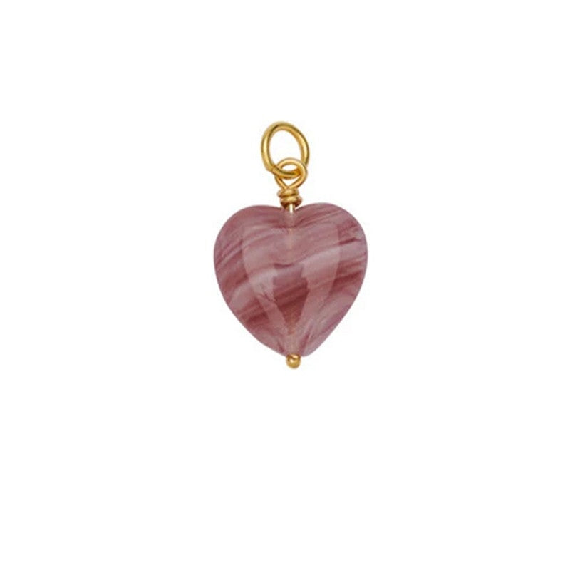 Pico Copenhagen French Grande Heart vedhæng i lilla glas med guldbelagt messing