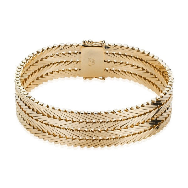 BNH Geneve armbånd i 14 karat guld med sildebensmønster, set fra siden