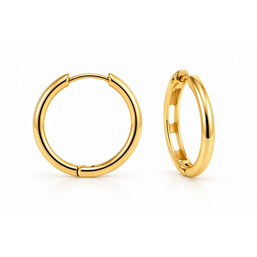 Creoler i 14 kt guld med kliklås, 13 mm i diameter