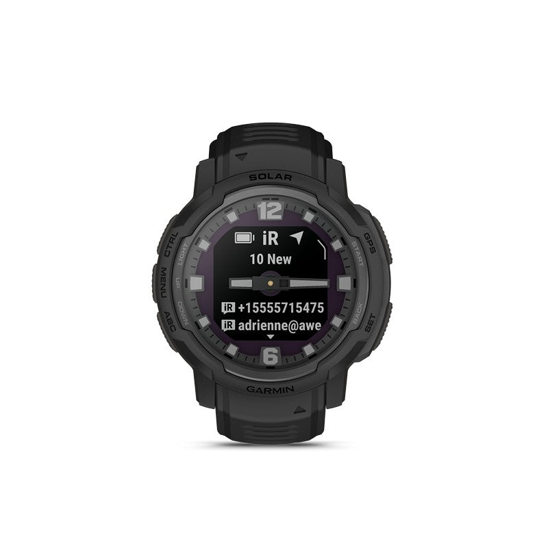 Garmin Instinct Crossover Solar Tactical Edition sort smartwatch i rustfrit stål og polymer til aktivt brug