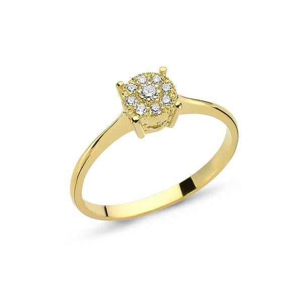 Nuran Coronet diamantring i 14 karat guld med 9 brillanter, set fra oven