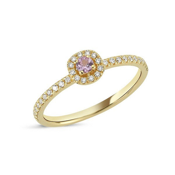 Nuran Sofia diamantring i 14 karat guld med pink safir og 0,17 ct. brillanter