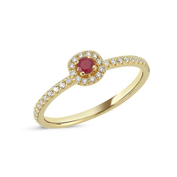 Nuran Sofia diamantring i 14 karat guld med rubin og 0,17 ct. brillanter