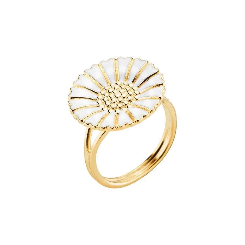 Lund Copenhagen Marguerit ring i forgyldt sølv med hvid emalje – 18 mm