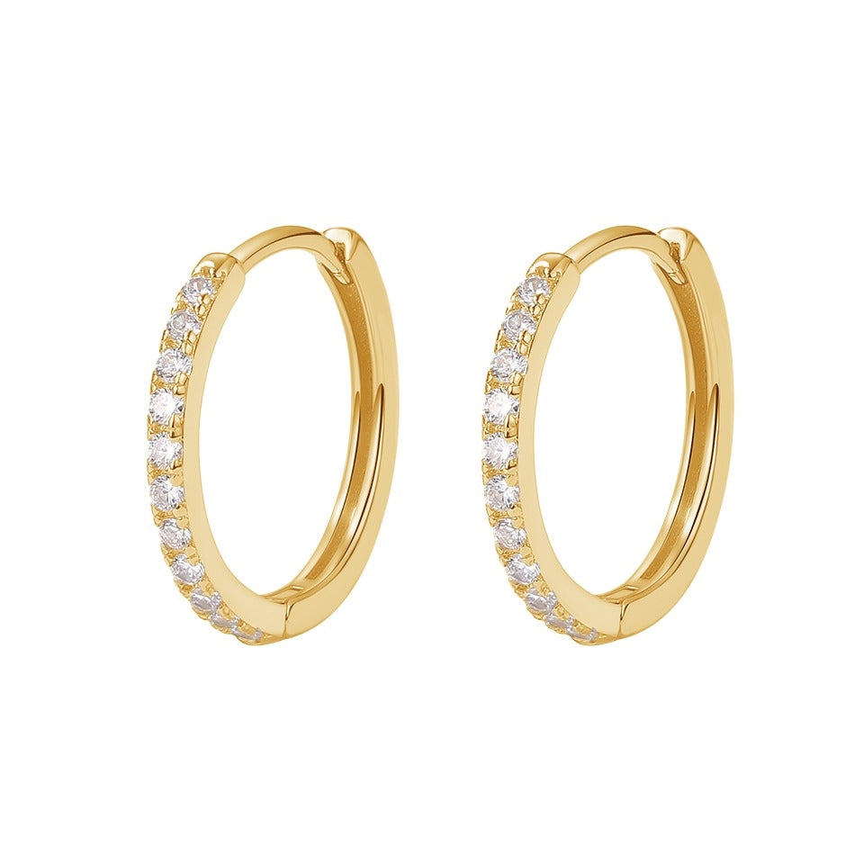 MerlePerle Tina creoler i forgyldt sølv med zirkonia – 17 mm hoops med funklende sten på fronten