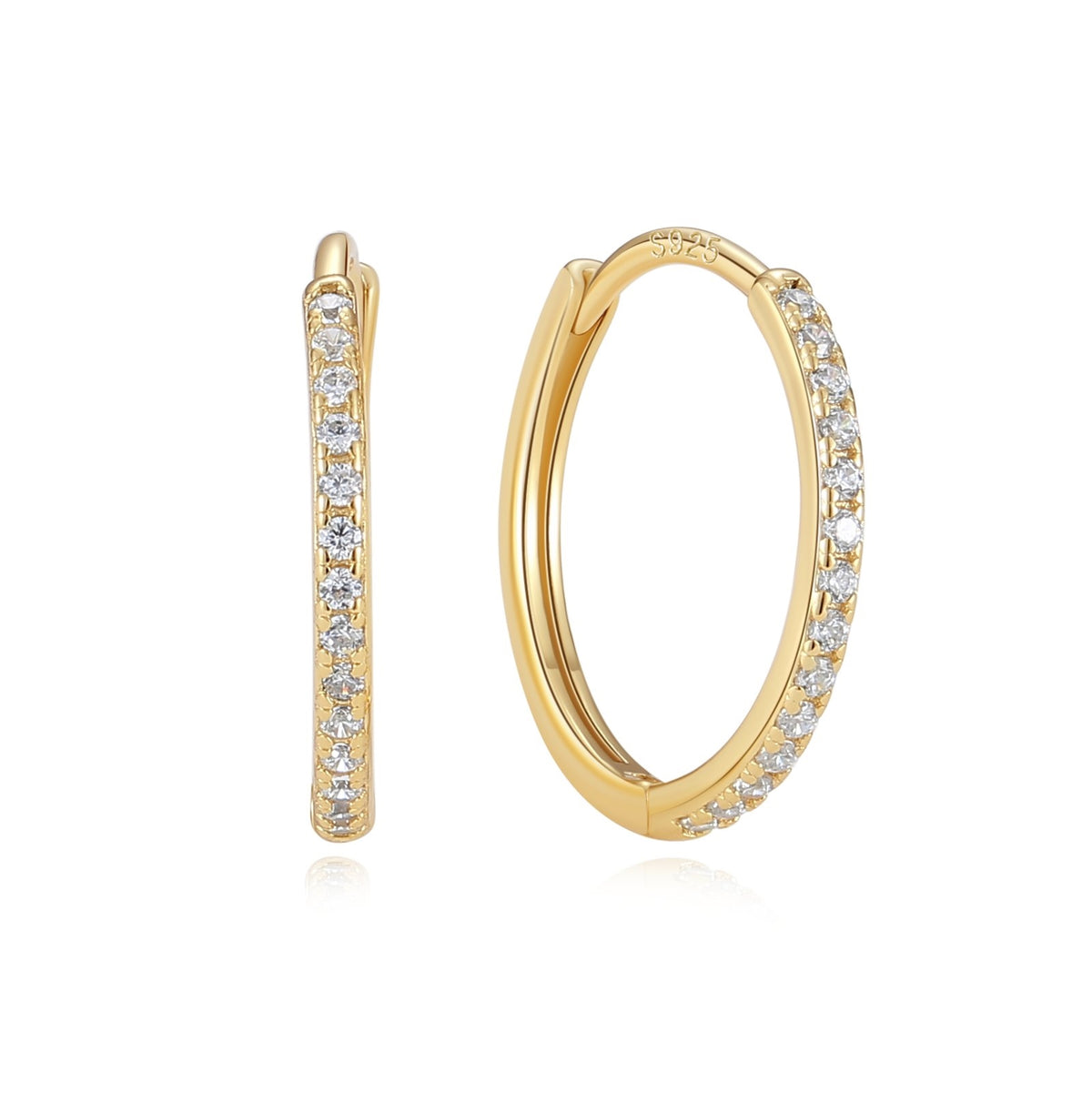 MerlePerle Tina creoler i forgyldt sølv med zirkonia – store 20 mm hoops til hverdag og fest