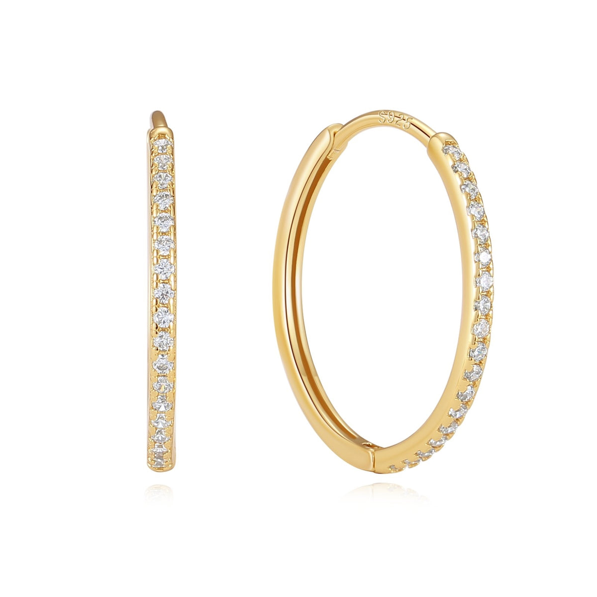 MerlePerle Tina creoler i forgyldt sølv med hvide zirkonia – store 25 mm hoops