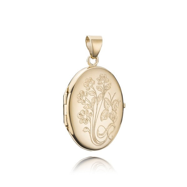 BNH oval medaljon i 8-14 karat guld med blomstermønster – klassisk og tidløst design, 22 x 30 mm