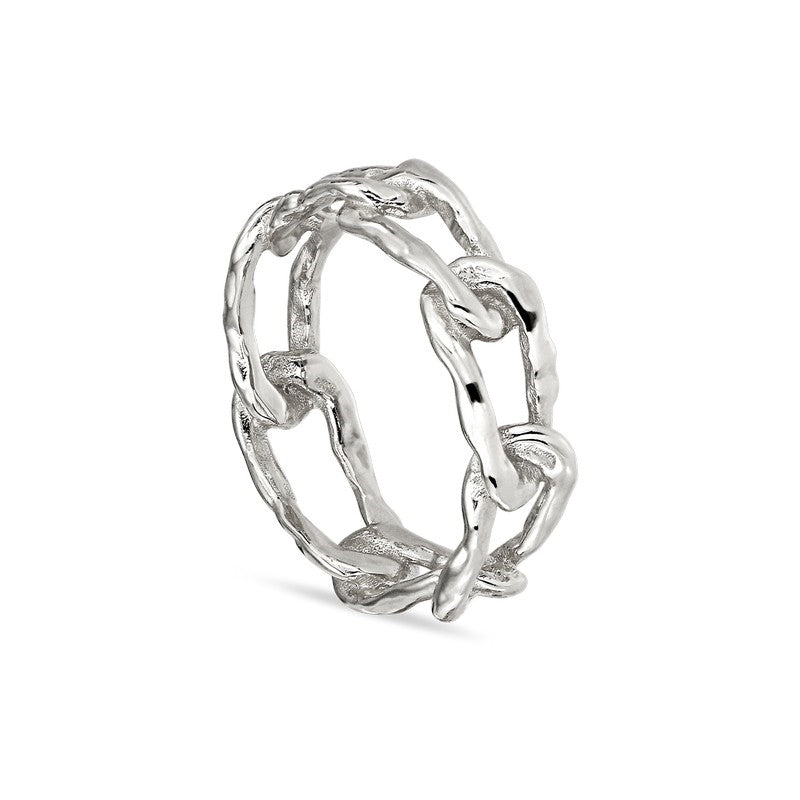 Jane Kønig Medium Space Link ring i blank 925 sterlingssølv med skulpturelle, aflange led