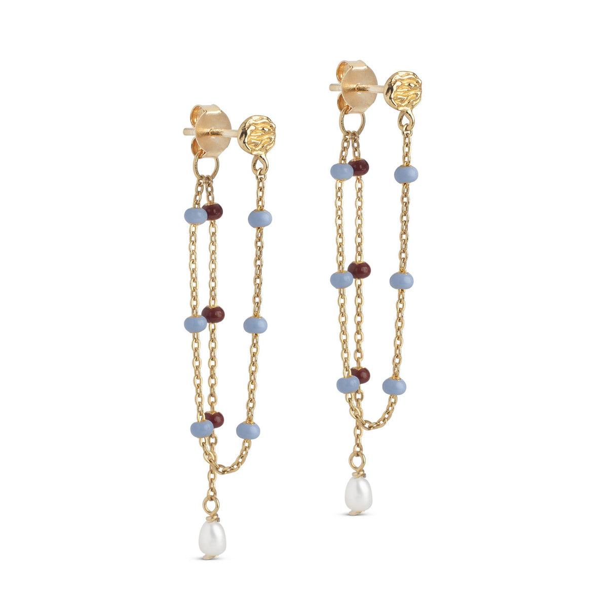Enamel Lola Pearl Blue Wine øreringe med perle i forgyldt messing