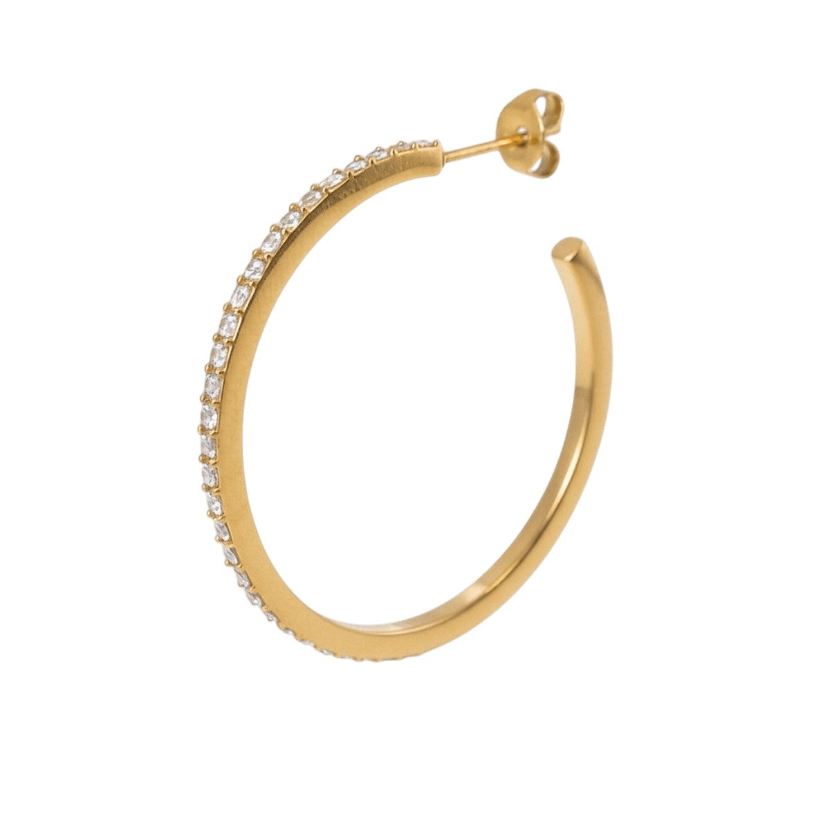 Jane Kønig Olympia Hoop 27 øreringen i forgyldt stål med zirkonia i pavéfatning, 27 mm diameter