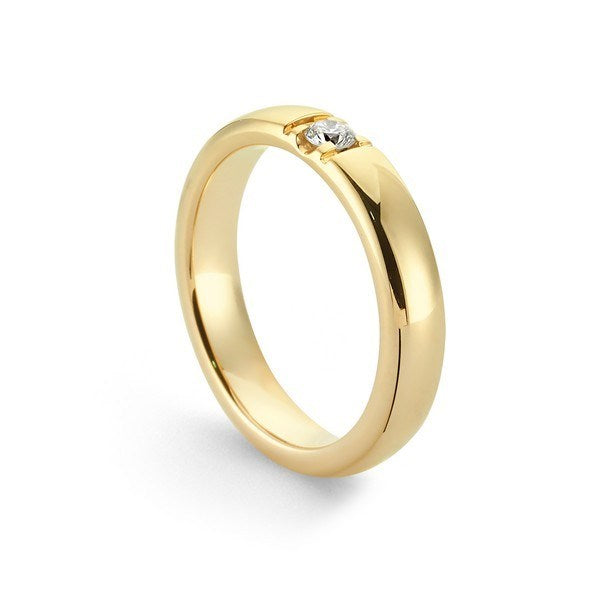 Nuran alliancering i guld med diamanter – set fra siden