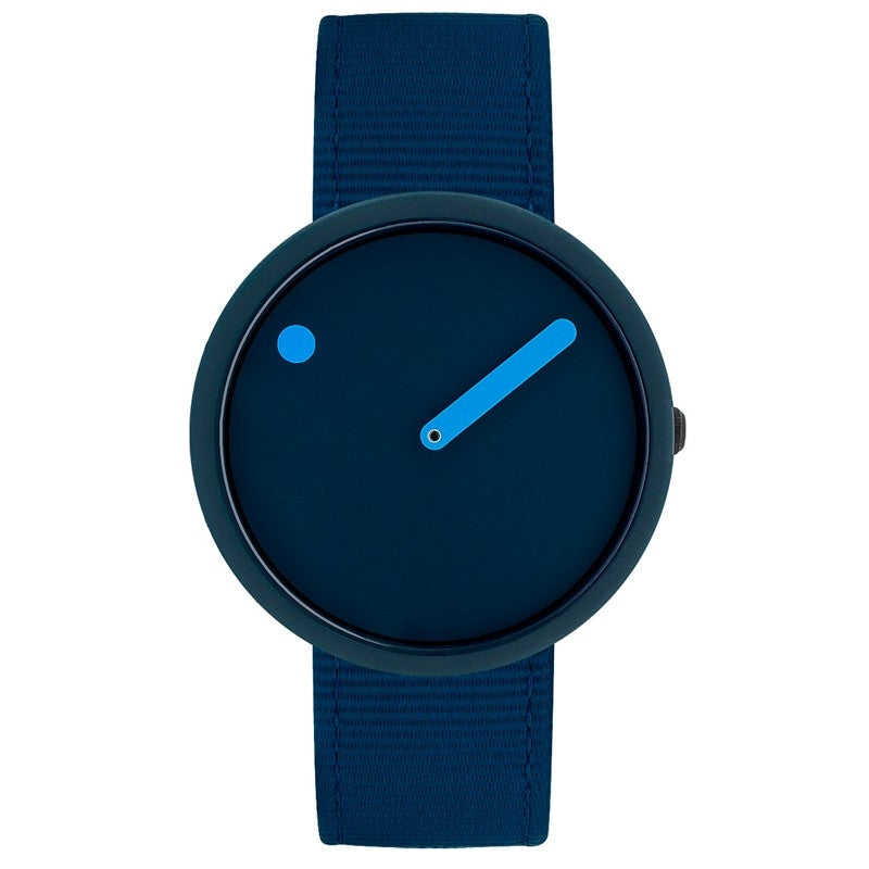 Picto OCEAN GHOST NET ur med navy blue urskive og rem lavet af genanvendt fiskenet – 40 mm unisex ur i rustfrit stål