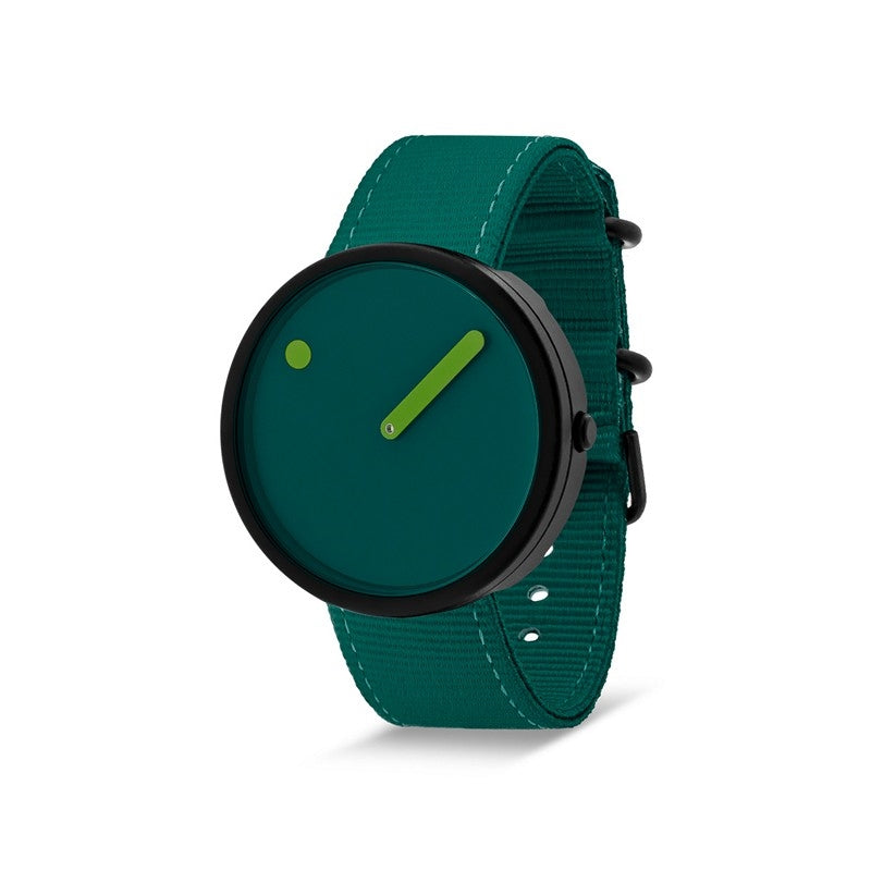 Picto Ocean Green ur i rustfrit stål med recyclet fiskenet-rem, set fra siden