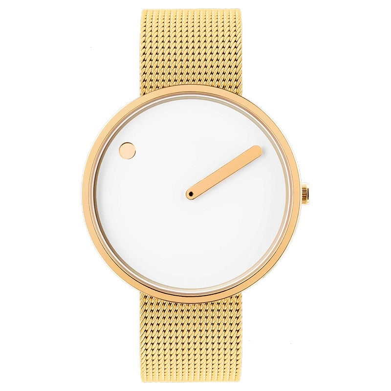 Picto ur med hvid urskive og mat IP guld mesh bånd – 40 mm unisex ur i guld