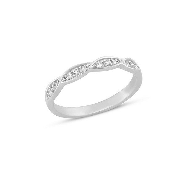 Nuran Lilja Leaf ring i 14 karat hvidguld med 0,14 ct brillantslebne diamanter og bladformet snoet design