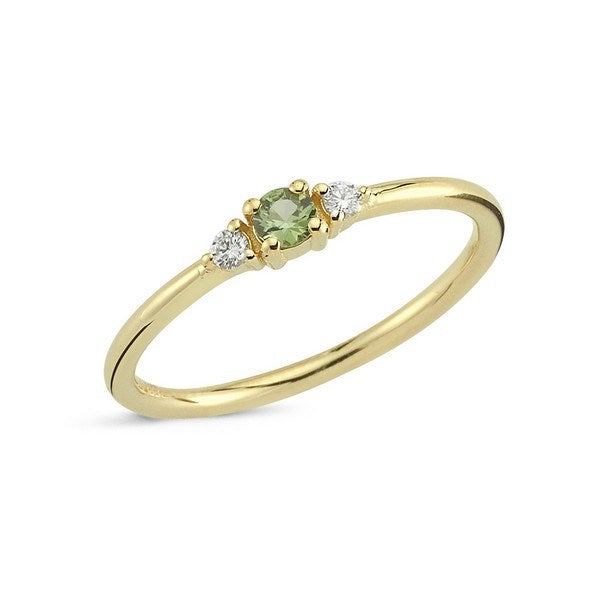 Nuran Petit ring i 14 karat guld med grøn safir og 0,05 ct. brillanter