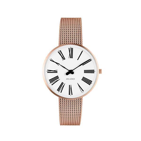 Arne Jacobsen ur - Roman - Ø34 mm - Rosaforgyldt med Rosa meshlænke
