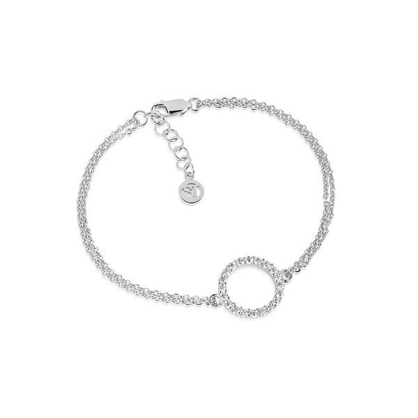 Sif Jakobs Jewellery Biella Grande armbånd i rhodiumbelagt sølv med klare zirkoner og dobbelt-lænke