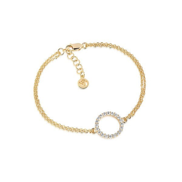 Sif Jakobs Jewellery Biella Grande armbånd i 18kt. forgyldt sølv med klare zirkoner og dobbelt-lænke
