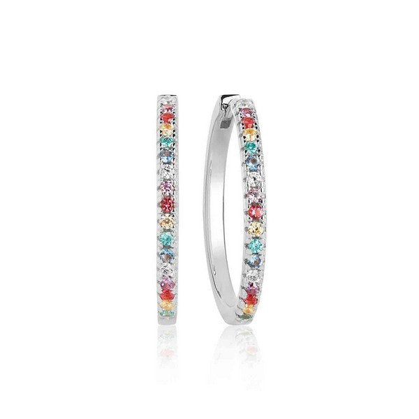 Sif Jakobs Jewellery Ellera X-Grande creoler i rhodiumbelagt sølv med pastelzirkoner, Ø24 mm