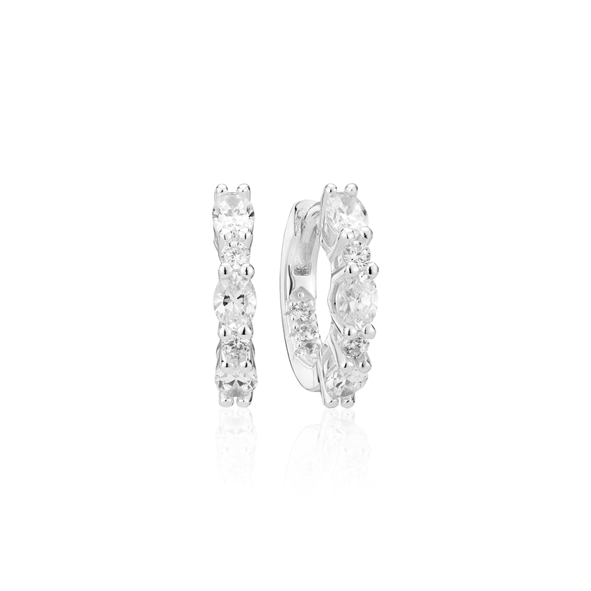 Sif Jakobs Jewellery creolerende øreringe i 925 sterling sølv med hvide zirkoner, 15 mm