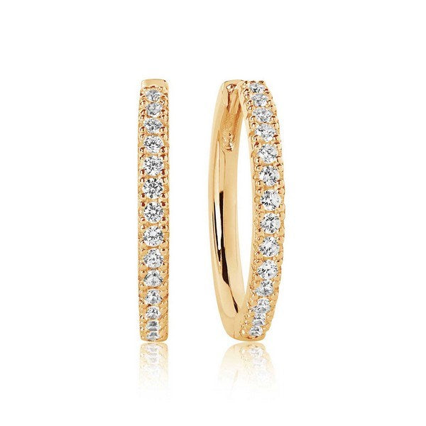 Sif Jakobs Jewellery Ellera Grande creoler i 18kt. forgyldt sølv med klare zirkoner, Ø20mm