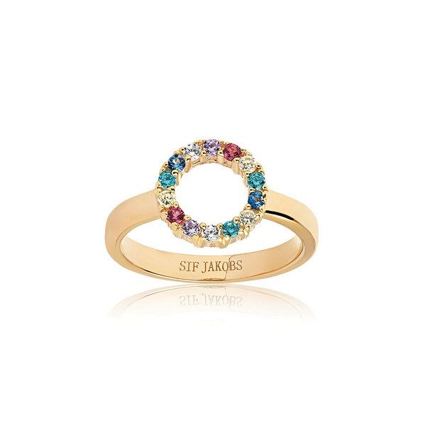 Sif Jakobs Jewellery Biella Piccolo ring i 18kt. forgyldt sølv med farverige zirkoner i klassisk cirkel