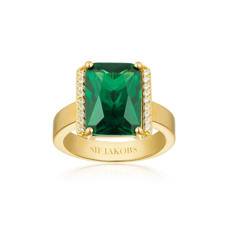 Sif Jakobs Jewellery Roccanova Grande ring i 18kt forgyldt sølv med grøn og hvid zirkonia