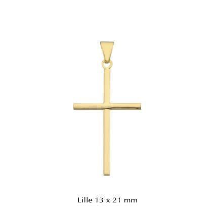 BNH stolpe kors vedhæng i guld, set fra siden – klassisk og minimalistisk design