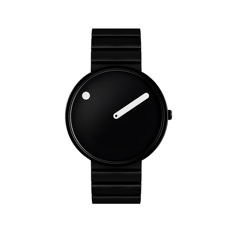 Picto herreur i sort IP-stål med sort urskive, hvide detaljer og 20 mm lænke — 40 mm
